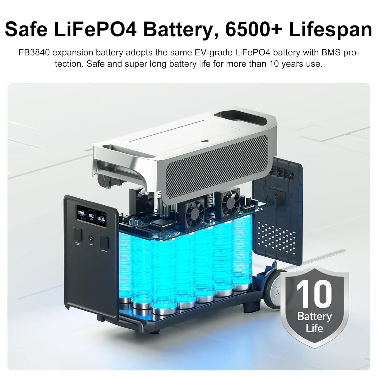 3840Wh Extra Battery for F3600 Pro, Lifepo4 Battery Expandable to 15600Wh for Home Backup Use, Emergency, Camping