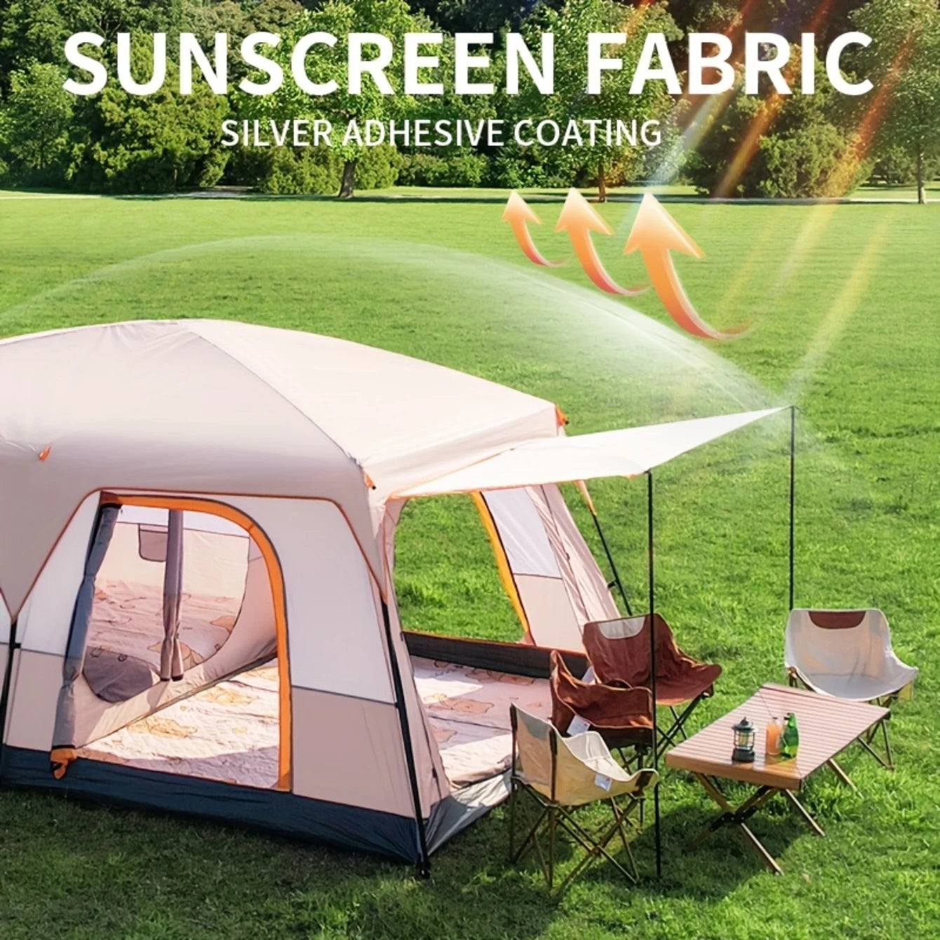 5-8 Person Camping Tent 2 Bedroom 1Hall  Double Layers Oversize Thickened Rainproof Tent Outdoor Family Camp Tour Equipment