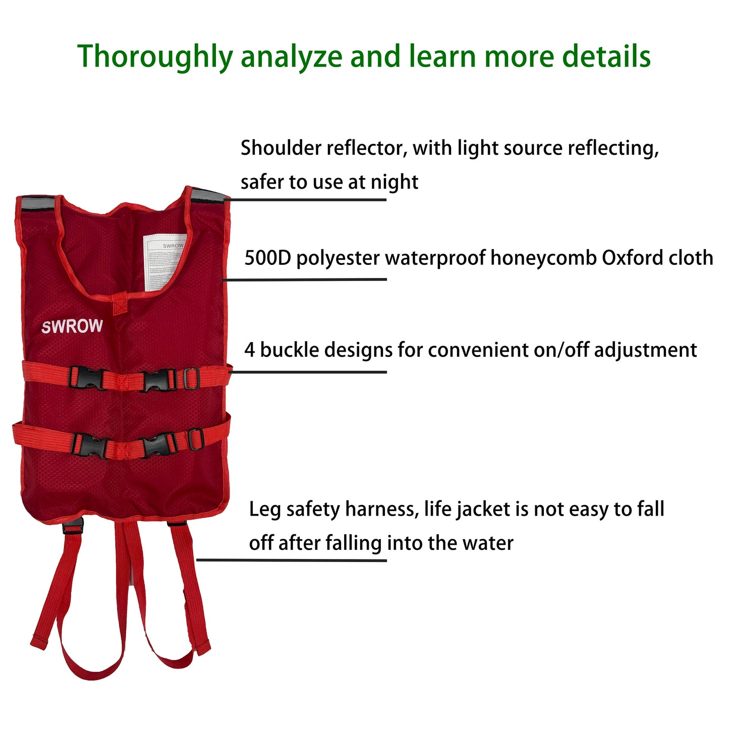 Life Jacket for Adults Kids, Life Vests with Legs Straps, Surf Lifeguard, Water Sports Kayaking Swimming SUP Safety PFD