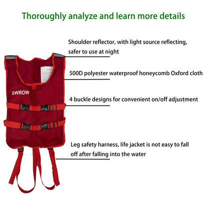 Life Jacket for Adults Kids, Life Vests with Legs Straps, Surf Lifeguard, Water Sports Kayaking Swimming SUP Safety PFD