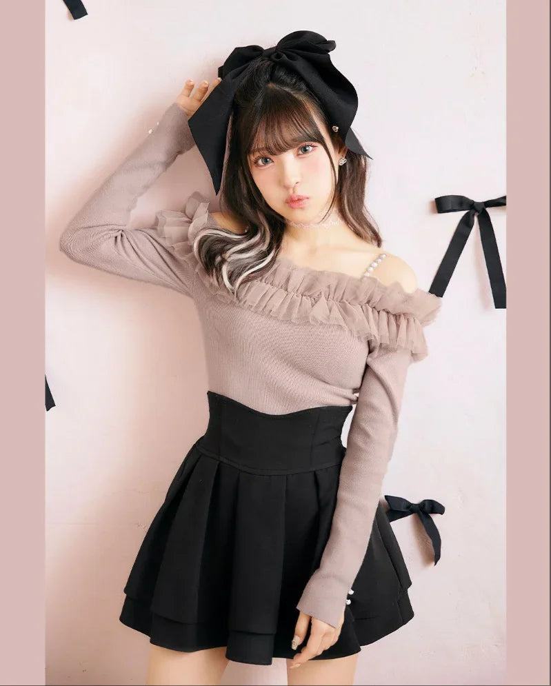 Japanese Lolita Skirts Ruffled Pleated Plaid Skirt Women 2025 Spring New Elastic High Waist Slimming Gentle Mini Skirt Culottes