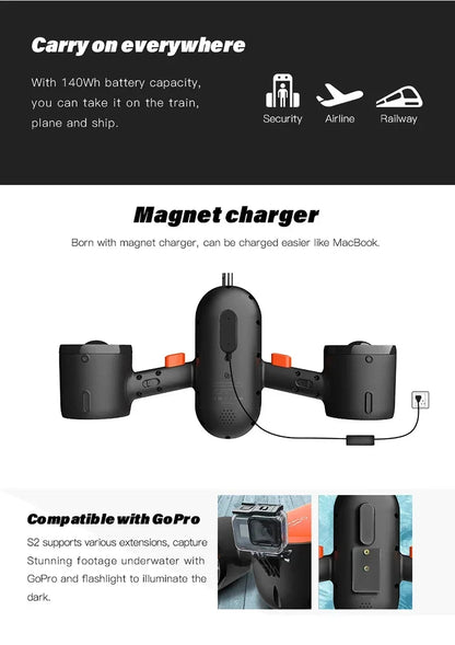 High Speed Electric Under Water Motor Scooter 1.2m/s Electric Underwater Thruster Sea Scooter for Diving Snorkeling