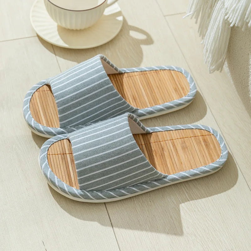 Striped Slippers Bamboo Women Autumn Home Couples Indoor House Non Slip Funny Sandals Shoes Male Soft Flat Summer For Tatami