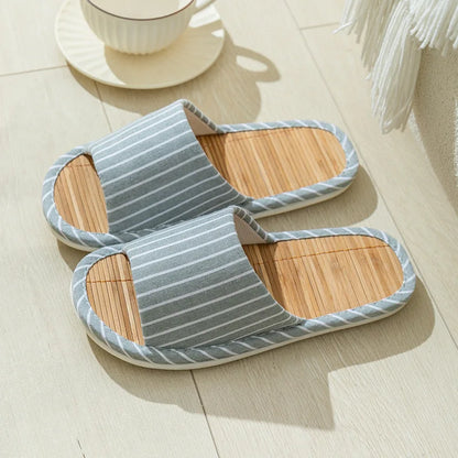 Striped Slippers Bamboo Women Autumn Home Couples Indoor House Non Slip Funny Sandals Shoes Male Soft Flat Summer For Tatami