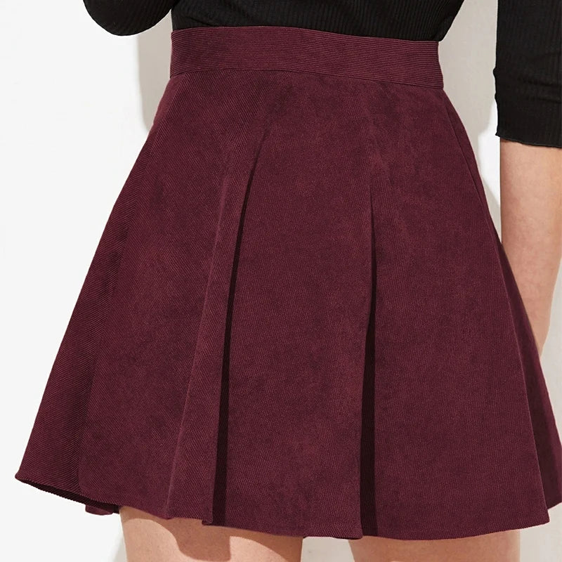Fashion Corduroy Mini Skirts for Women Single Breasted Skirt Woman Autumn Winter Chic High-Waisted Umbrella Skirts Female
