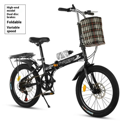 20Inch Folding Bicycle 6-Speed Double Disc Brake Geared Bicycle - Compact Travel-Friendly Bike for Easy Storage And Transport