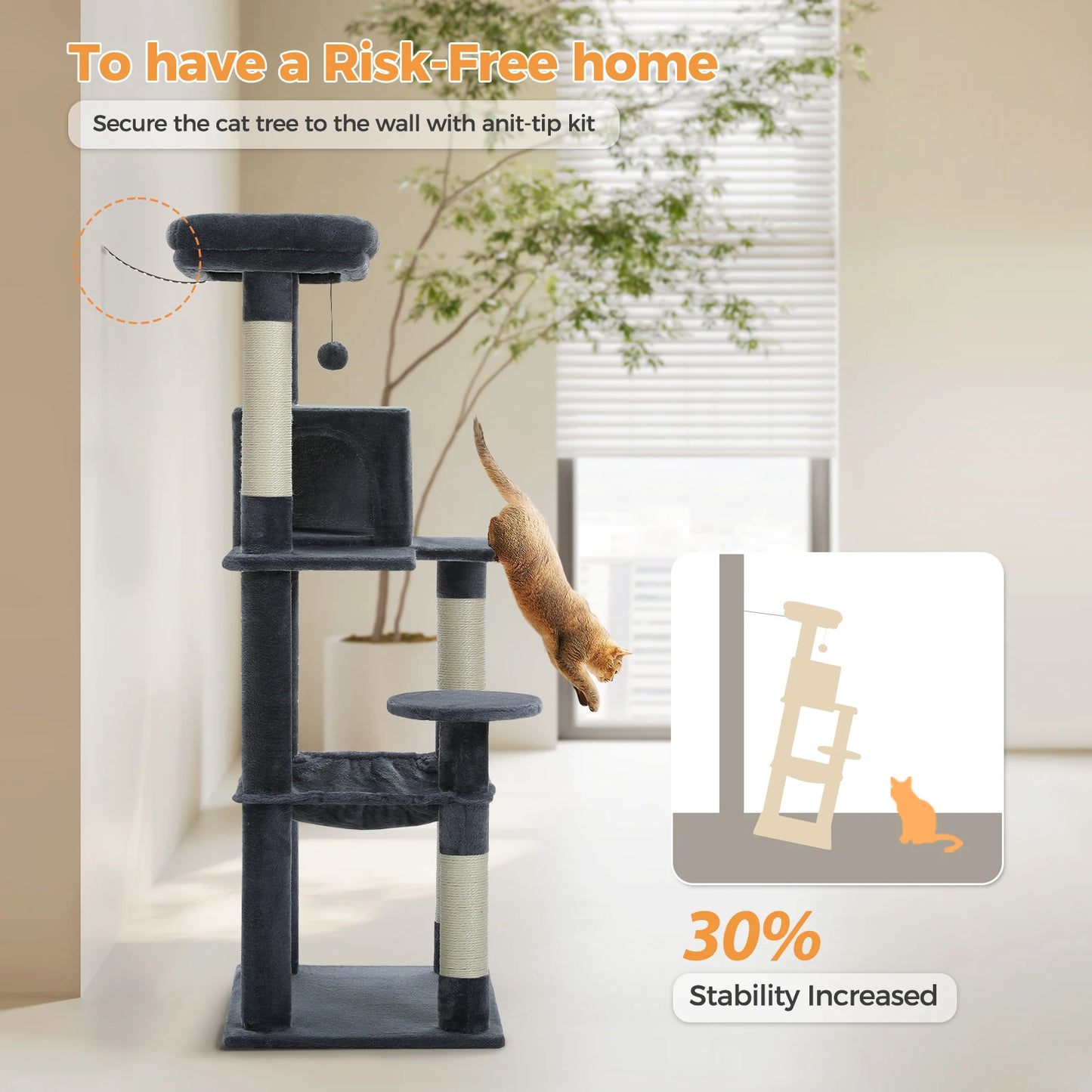 Multi-Level Cat Tree with Scratching Posts, Cozy Hammock, Plush Cat Tower for Indoor, Cat Condo Bed, Cat Accessories, Cat Toys