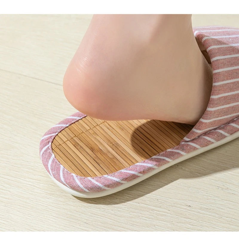 Striped Slippers Bamboo Women Autumn Home Couples Indoor House Non Slip Funny Sandals Shoes Male Soft Flat Summer For Tatami