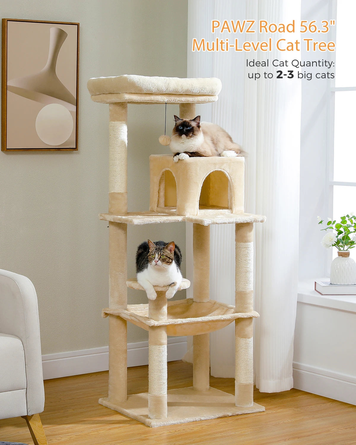 Multi-Level Cat Tree with Scratching Posts, Cozy Hammock, Plush Cat Tower for Indoor, Cat Condo Bed, Cat Accessories, Cat Toys