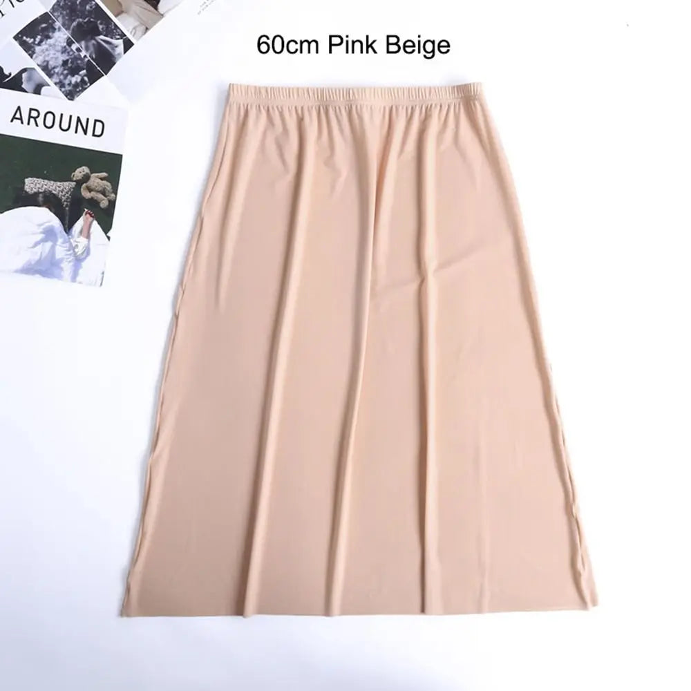 High Waist Solid Color Cotton Women Long Petticoat Ice Silk Underskirt Underskirt Half Slips Safety Underskirt Slips
