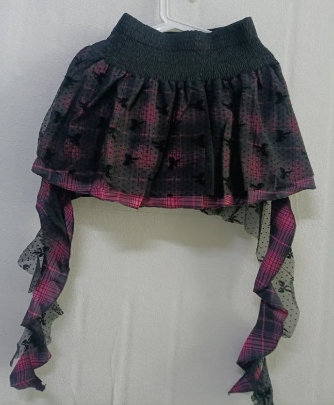 Y2K Skirts for Women Japanese Sweet Harajuku Mujer Faldas Punk Irregular Aesthetic Skirt Gauze Patch Plaid Vintage Faldas