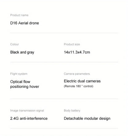 New D16 Drone HD Dual Camera Propeller Safety Design Optical Stream Positioning Three Sides Obstacle Avoidance VS DJI