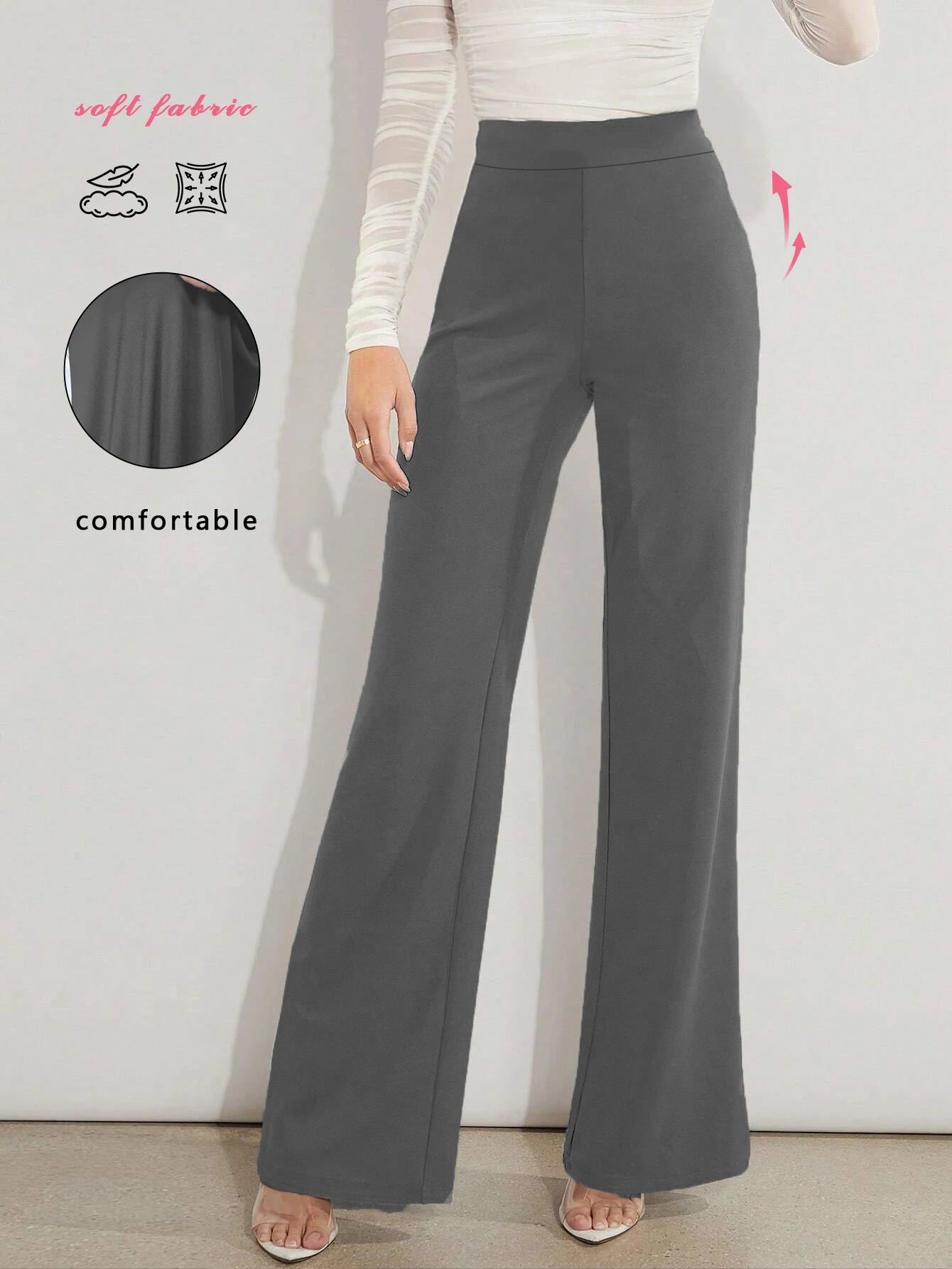 Elegant High Waisted Wide Leg Pants Women Comfortable Slimming Elastic Waist Trousers Versatile Office Daily Casual Butt Lifting