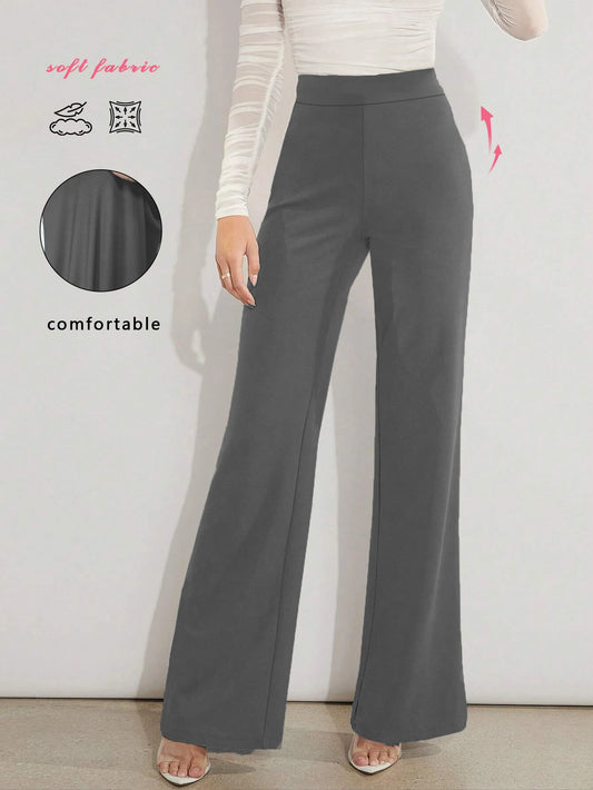 Elegant High Waisted Wide Leg Pants Women Comfortable Slimming Elastic Waist Trousers Versatile Office Daily Casual Butt Lifting