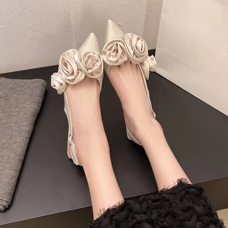 Designer Woman Shoes Pointed Toe Flower Sexy Women Shoes Sandals Dress Slippers Mules Shoes Spring New Flip Flops French Female