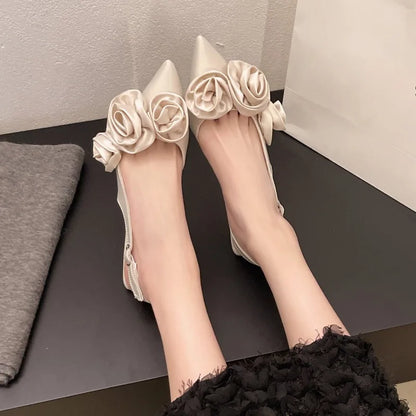 Designer Woman Shoes Pointed Toe Flower Sexy Women Shoes Sandals Dress Slippers Mules Shoes Spring New Flip Flops French Female