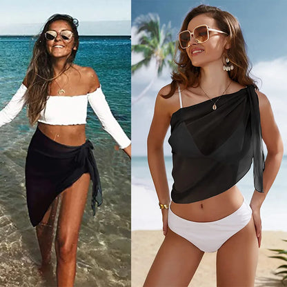 Swimsuit Coverups for Women Sarong Beach Bikini Wrap Sheer Short Skirt Scarf for Swimwear with Tassel