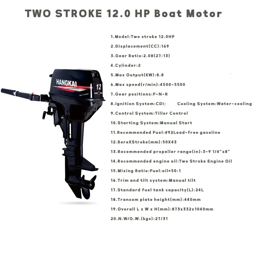 IHOMEINF Powerful 4.0HP-18.0HP Petrol Marine Motor Boat  Engine for the 2.3M-4.6M Assault Boat Canoe Outboards Propeller