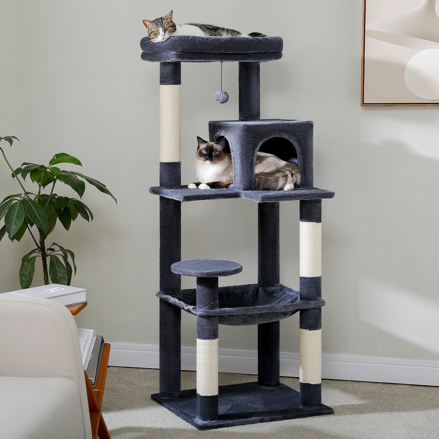 Multi-Level Cat Tree with Scratching Posts, Cozy Hammock, Plush Cat Tower for Indoor, Cat Condo Bed, Cat Accessories, Cat Toys