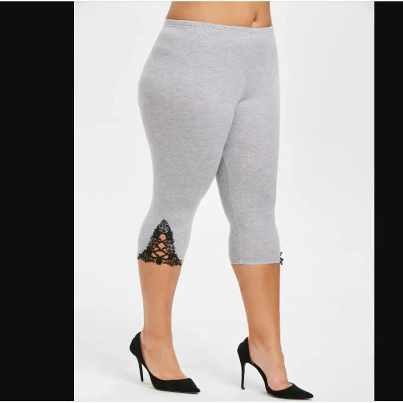 7XL Large Size Leggings For Women Summer Thin Tick 3/4 Capris Short Lace Hollow Tight Pants Black White Pink Red  6XL 5xl 4xl