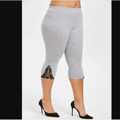 7XL Large Size Leggings For Women Summer Thin Tick 3/4 Capris Short Lace Hollow Tight Pants Black White Pink Red  6XL 5xl 4xl
