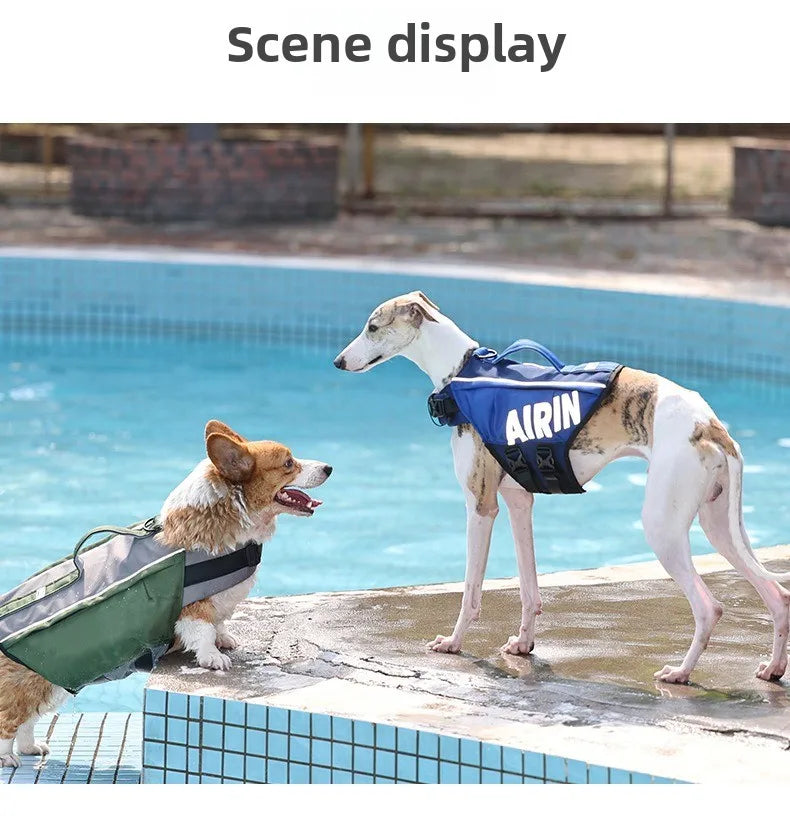 Dog Life Jacket with Airbags, Adjustable Pet Life Vest for Swimming, Oxford Fabric, Reflective Strips, S/M/L,Red / Green / Blue