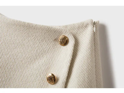 Tweed Wide Leg Shorts Skirts Women Chic Empire All-match Button Minority Elegant A-line Autumn Winter Thick Popular Daily Female