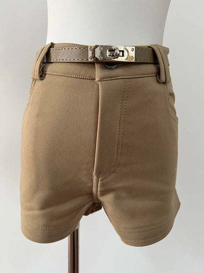 Khaki Casual Pants for Women Autumn and Winter Outerwear Booty Shorts Hips Elastic Tight Design High Waist Slimming Shorts Women