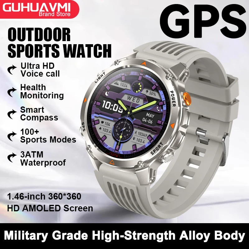 2026 New Outdoor Sport GPS Position Smart Watch Men 3ATM Waterproof Compass Altimeter 540mAh BT Call Fitness Watch