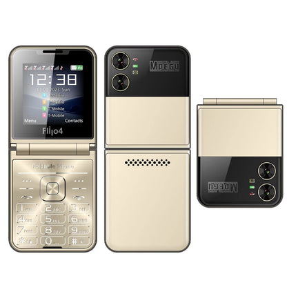 SERVO 4 SIM Fashionable Flip Cellular Phone Speed Dial Flashlight Magic Voice FM Radio 2G GSM Foldable Mobile Phone Type-C 2.6"
