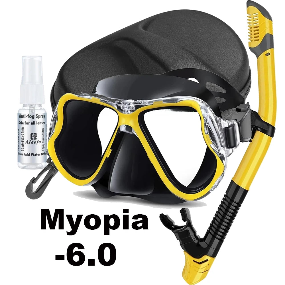 Myopia Snorkel & Dive Mask for Adults with Anti-Fog Spray ,Box,Dry Top Snorkel, Adjustable Strap Free Breathing Design