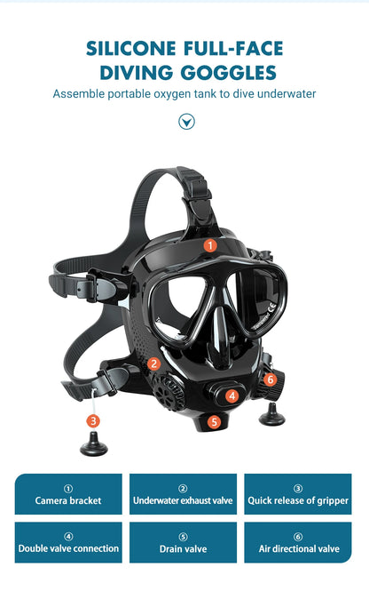 Full Face Dive Mask Support Diving & Snorkeling, Full Face Snorkel Scube Mask