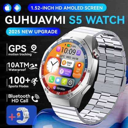 Luxury Metal Smart Watch For Men AMOLED Screen Bluetooth Call GPS Tracking Sports Heart Rate Monitor Smart watch For Android iOS