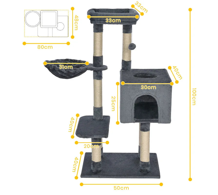 Cat Tree Cat Tower Condominium with Condominium and Hanging Ball and Scratching Post, Large Cat House for Kittens and Cats