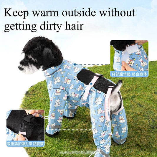 Dog full package with stomach protection and feet, dust-proof pants for winter outings, dirt proof and plush warm pet clothes