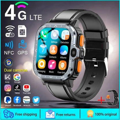 PGD SmartWatch 4G LTE GPS Wifi SIM Card NFC Dual Camera Rugged 64G ROM Storage Heart Rate Sports Smart Watch Men