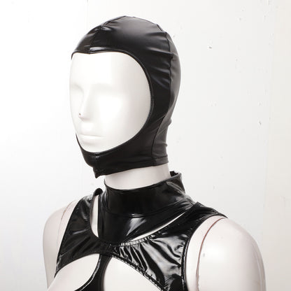 Adult Shiny Leather Masks Sex Toys Bronzing Cloth Open Mouth And Eye Glued Head Cover Couples Adult Products