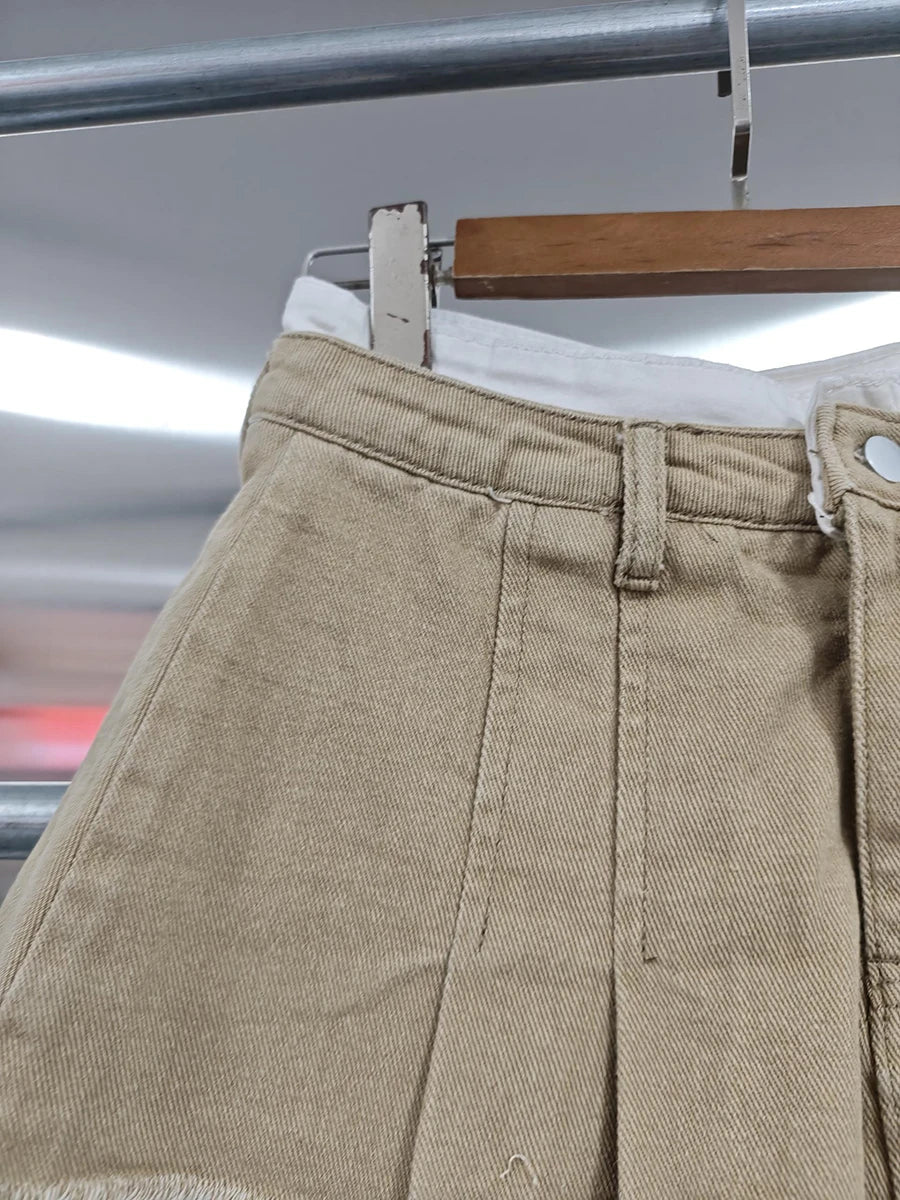 KBQ Temperament Slim Fit Denim Mini Slirts For Women High Waist Spliced Button Daily Casual Commute Skirt Female Fashion Style