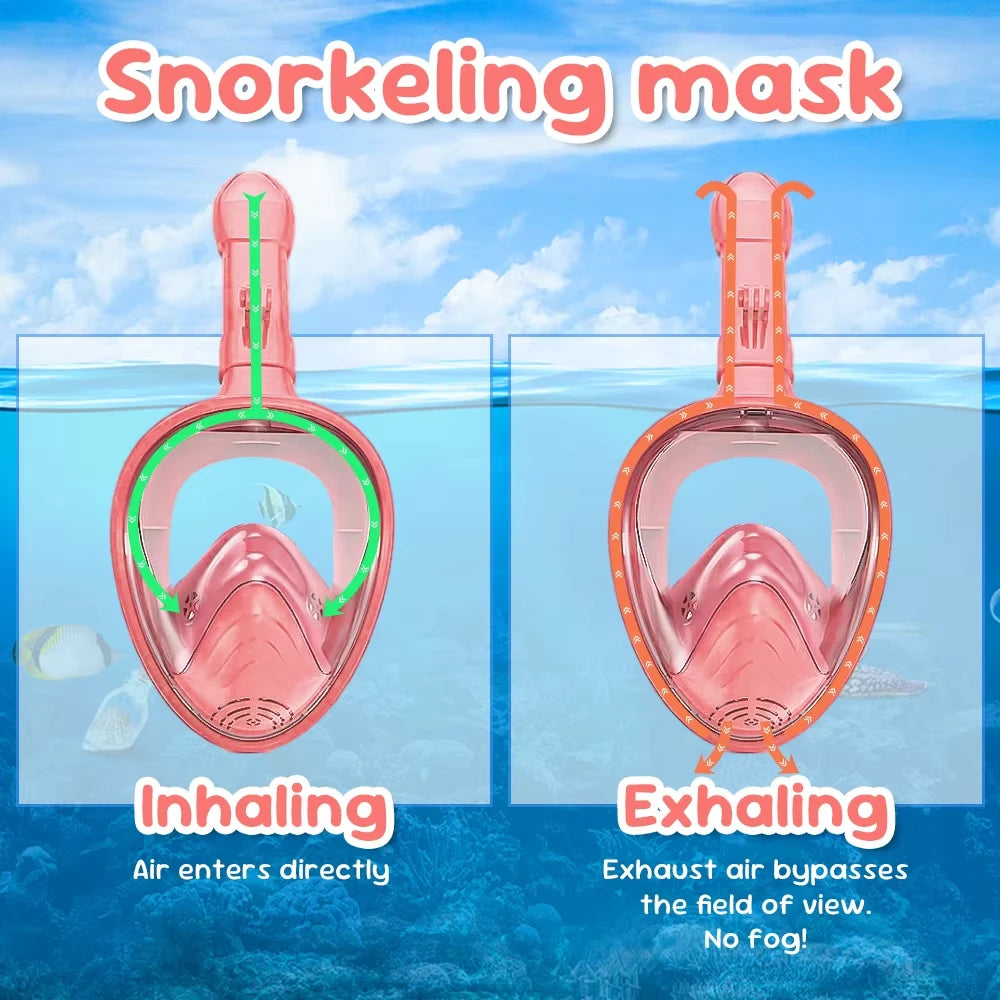 Kids Snorkel Mask Anti-Fog Leak-Proof Soft Silicone Design Easy to Wear Diving Mask Underwater Scuba Full Face 360° Panoramic