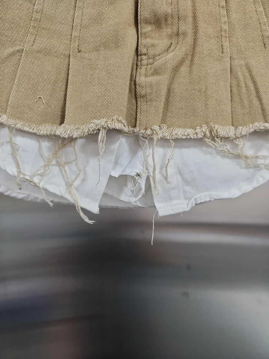 KBQ Temperament Slim Fit Denim Mini Slirts For Women High Waist Spliced Button Daily Casual Commute Skirt Female Fashion Style