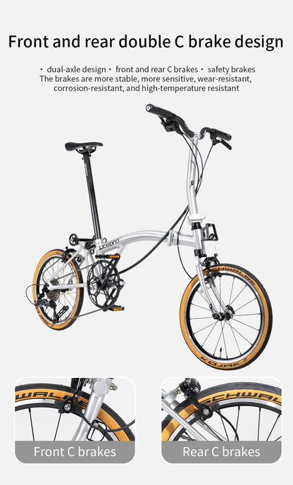 Litepro S9 Aluminum Alloy Frame 16 Inch 9 Speed Tri-fold Bicycle S /Y BAR Light Weight Foldable Bicycle Mini Folding Bike