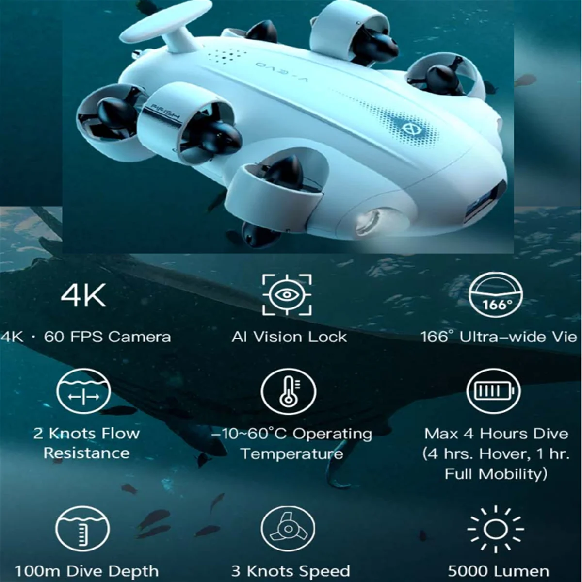 CAMORO C camolech 2023 New FIFISH V-EVO VR Underwater Rov Robot Diving Underwater Drone 4K Fish Finder with Grabber Arm