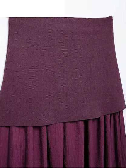 HH Elegant Midi Skirt For Women Fashion Solid A-line High Waist Pleated Side Zipper Long Skirt Vintage Skirts Chic Bottom