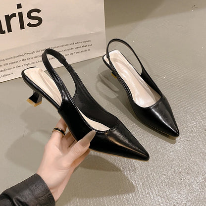 Fashion Female Shoes  New Women's Pumps Solid Color Simple Mid Heel Shoes Sexy Pointed Toe Slingback Elegant Dress Shoes