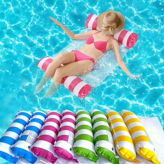 Inflatable Foldable Floating Row Swimming Pool Party Water Hammock Air Mattresses Pvc Stripe Water Floating Inflatable Mat