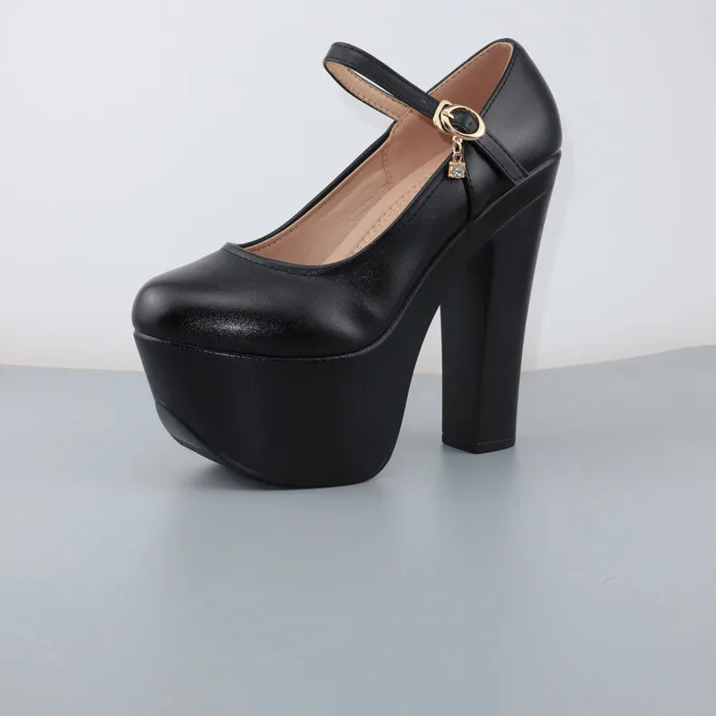 Catwalk 15cm Small Size 32-43 Sexy Extreme Block High Heels Shoes Spring 2025 Trend Bright Leather Chunky Platform Pumps Model