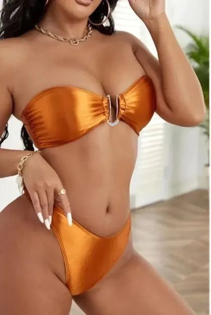 High Waist Swimsuit Women Push Up Beachwear Sexy Bandeau Bathing Suit Maillot De Bain Femme Bikini Summer Swimwear Women