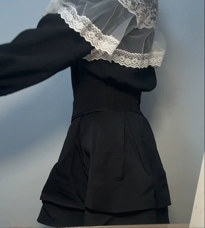 Japanese Lolita Skirts Ruffled Pleated Plaid Skirt Women 2025 Spring New Elastic High Waist Slimming Gentle Mini Skirt Culottes