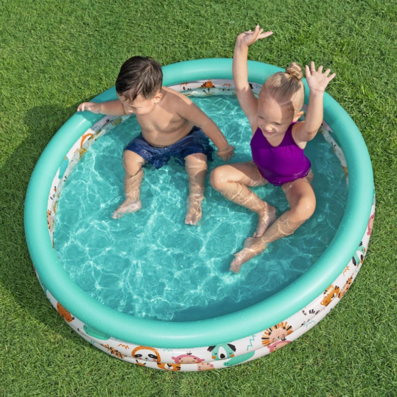 40”/48” X 10” 3 Rings Round Inflatable Infant Baby Swimming Pool Toddler Kiddie Ball Pit Pool Animal Pattern Age 2 and Up