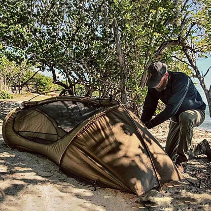 Outdoor Camping Single Tactical Tent Rainproof Boat Tent Folding Bed Sunshade Tourism Outdoor Camping Hiking Mountaineering